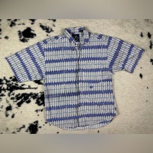 Santana Men’s Vintage Blue Gray Abstract Short Sleeve Button Down Size Medium